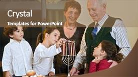  Presentation with lightening - Colorful theme enhanced with hannukah - grandparents and grandchildren lightening menorah backdrop and a coral colored foreground