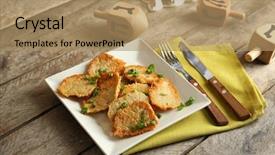  Presentation with hanukkah - Beautiful presentation theme featuring hanuka - plate with tasty potato pancakes backdrop and a coral colored foreground