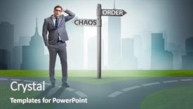  Presentation with choice - Colorful slide set enhanced with chaotic - businessman in difficult choice concept backdrop and a  colored foreground