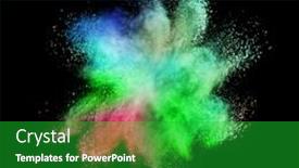  Presentation with black powder explosion the particles - Amazing theme having chaotic-multicolored-powder-explosion backdrop and a shamrock green colored foreground