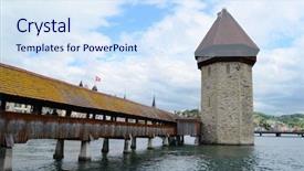  Presentation with wood bridge - Colorful presentation theme enhanced with panoramic view of chapel bridge backdrop and a sky blue colored foreground