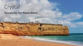  Presentation with algarve - Colorful presentation design enhanced with chapel-igreja-de-nossa-senhora backdrop and a light blue colored foreground