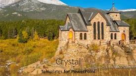  Presentation with changing season - PPT theme featuring chapel on the rock church of saint malo near estes park season changing from autumn to winter rocky mountains colorado usa background and a gold colored foreground