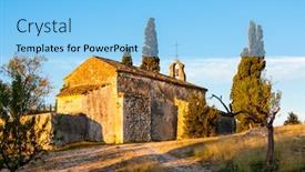  Presentation with france - Audience pleasing PPT theme consisting of chapel-st-sixte-near-eygalieres backdrop and a light blue colored foreground