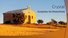  Presentation with lavender - Audience pleasing theme consisting of chapel-with-lavender-field-plateau backdrop and a light blue colored foreground