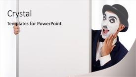  Presentation with airport boarding board - PPT theme consisting of chaplin - funny man with blank board background and a  colored foreground