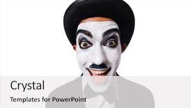  Presentation with paint - Amazing slide deck having chaplin - funny man with face paint backdrop and a  colored foreground