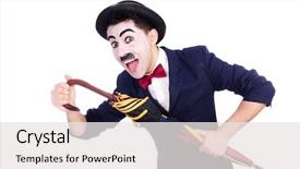  Presentation with plastic bag for umbrella - Theme enhanced with chaplin - funny man with umbrella background and a  colored foreground