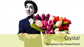  Presentation with white flowers of jasmine - Slides enhanced with chaplin - man with flowers isolated background and a  colored foreground