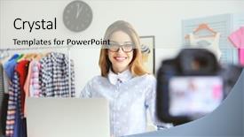  Presentation with recording - Slides with chapter - young female blogger with laptop background and a light gray colored foreground