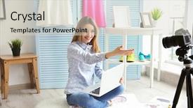  Presentation with blogger - Colorful slide deck enhanced with chapter - young female blogger with laptop backdrop and a lemonade colored foreground