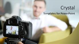  Presentation with blogger - Audience pleasing presentation theme consisting of chapter - young male blogger on camera backdrop and a lemonade colored foreground