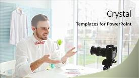  Presentation with mental health video - Slides consisting of chapter - young male blogger recording video background and a white colored foreground