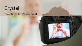  Presentation with blogger - Slides having chapter - young male blogger with tie background and a coral colored foreground