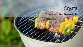  Presentation with hydroponics vegetables hydroponic vegetable - Slide set with char - grilled meatballs with vegetables background and a light blue colored foreground