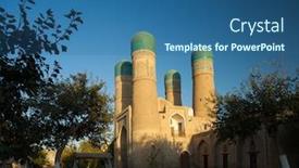  Presentation with uzbekistan - Beautiful PPT layouts featuring char-minor-chor-minor-madrasa backdrop and a ocean colored foreground