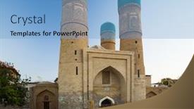  Presentation with uzbekistan - PPT layouts consisting of char-minor-chor-minor-madrasa background and a light blue colored foreground