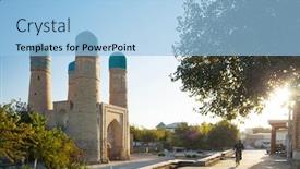  Presentation with uzbekistan - Beautiful PPT theme featuring char-minor-chor-minor-madrasa backdrop and a light blue colored foreground