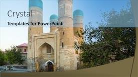  Presentation with uzbekistan - Slides enhanced with char-minor-chor-minor-madrasa background and a light blue colored foreground