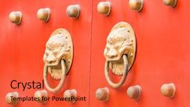  Presentation with traditional chinese character - Beautiful presentation design featuring character building - traditional chinese temple with guardian backdrop and a red colored foreground