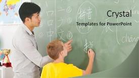  Presentation with chinese education - Amazing slide set having character education - friendly elementary school teacher helping backdrop and a light gray colored foreground