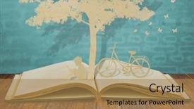  Presentation with old book - Slides enhanced with character education - paper cut of children read background and a coral colored foreground