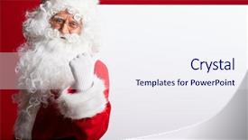  Presentation with red banner - Beautiful PPT layouts featuring character holding signs - santa claus pointing in blank backdrop and a sky blue colored foreground