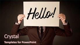  Presentation with character - Beautiful presentation featuring character holding signs - young businessman hiding behind backdrop and a wine colored foreground