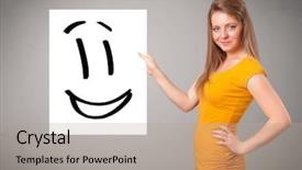  Presentation with indian woman bridal face - Beautiful slide deck featuring character pencil - attractive young woman holding smiley backdrop and a coral colored foreground