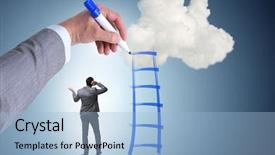  Presentation with businessman climbing the career ladder - Slide set with character pencil - businessman climbing career ladder background and a  colored foreground