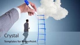  Presentation with career - Slide deck enhanced with character pencil - businessman climbing career ladder background and a  colored foreground