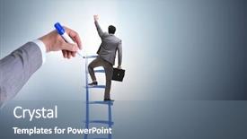  Presentation with businessman climbing the career ladder - Slides having character pencil - businessman climbing career ladder background and a  colored foreground