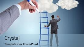  Presentation with businessman climbing the career ladder - Presentation theme consisting of character pencil - businessman climbing career ladder background and a  colored foreground