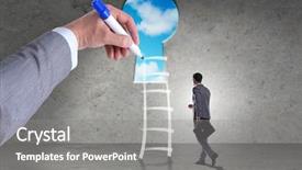  Presentation with businessman climbing the career ladder - Slide deck consisting of character pencil - businessman climbing career ladder background and a  colored foreground