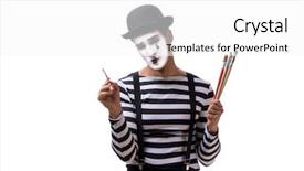  Presentation with mime - Slide deck featuring character pencil - mime holding brushes isolated background and a white colored foreground