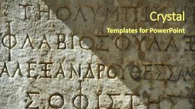  Presentation with ancient greek of stone - Slides with character pillars - old greek writing on stone background and a tawny brown colored foreground