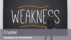  Presentation with weakness - Colorful presentation design enhanced with character trait - businessman reading the word weakness backdrop and a  colored foreground