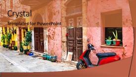  Presentation with old soho street - Audience pleasing slide deck consisting of characteristics - charming old colorful streets backdrop and a red colored foreground