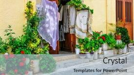  Presentation with traditional - Slide set consisting of characteristics - traditional villages of cyprus background and a light blue colored foreground