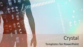  Presentation with character - Cool new presentation design with animated electronics - view of a black character backdrop and a coral colored foreground