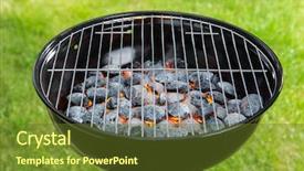  Presentation with charcoal - Presentation having charcoal - empty grill with red-hot briquettes background and a tawny brown colored foreground