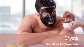  Presentation with spa concept - Amazing PPT theme having charcoal - handsome man in spa massage backdrop and a coral colored foreground