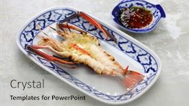  Presentation with ayutthaya - Beautiful theme featuring charcoal-grilled-giant-river-prawn backdrop and a light gray colored foreground