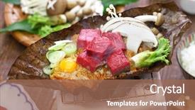  Presentation with charcoal - Slide deck having charcoal grilled hida beef background and a coral colored foreground