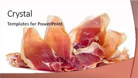  Presentation with spanish - PPT layouts featuring charcuterie - closeup of a some slices background and a white colored foreground