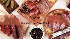  Presentation with charcuterie - Colorful PPT layouts enhanced with charcuterie board with cured meat backdrop and a  colored foreground