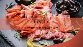  Presentation with charcuterie - Slide deck consisting of charcuterie-board-with-prosciutto-ham background and a red colored foreground