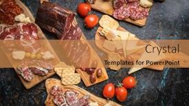  Presentation with charcuterie - Slide deck with charcuterie-board-with-various-cured background and a  colored foreground