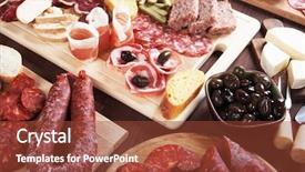 Presentation with charcuterie - Theme having charcuterie board witrh cured meat background and a tawny brown colored foreground