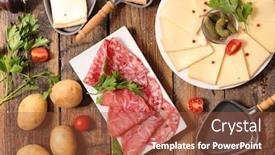  Presentation with charcuterie - PPT layouts enhanced with charcuterie potato and cheese raclette background and a tawny brown colored foreground